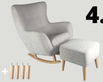 Cosy Bouclé Fabric Hybrid Armchair - Large Lounge Chair with Footrest and Rocking Options - Handmade in Europe