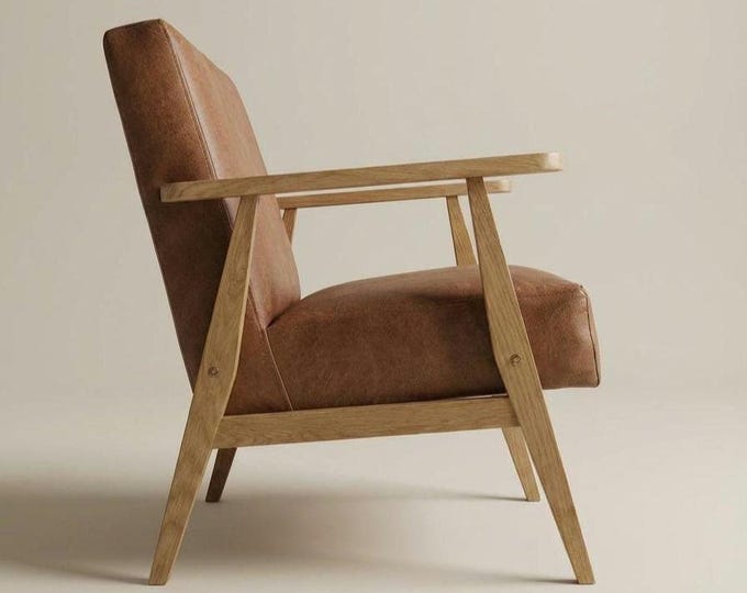 Featured listing image: Solid Oak Armchair FN1 | 70% Leather Composite | Wooden Armrests | 10 Colours | Handcrafted