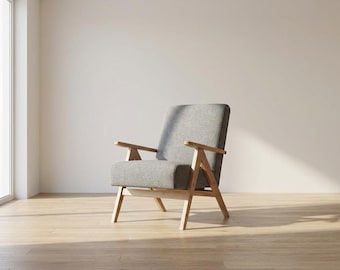 Solid Beech Wood Scandinavian Armchair: Customizable Upholstery