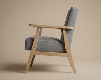 Mid-Century Modern Armchair: Solid Oak Frame, Eco Upholstery