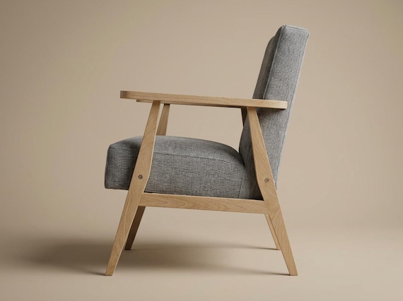 Mid-Century Modern Armchair FN1 : Solid Oak Frame, Eco Upholstery
