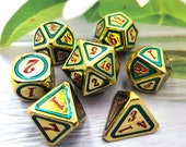 D D Metal Dice Set, 7PCS Metallic Ancient Copper Dice with Metal Case for DND Dungeons and Dragons Table Games Roly Playing Rolling