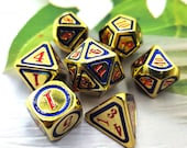 D D Metal Dice Set, 7PCS Metallic Ancient Copper Dice with Metal Case for DND Dungeons and Dragons Table Games Roly Playing Rolling