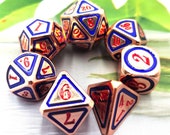 D D Metal Dice Set, 7PCS Metallic Ancient Copper Dice with Metal Case for DND Dungeons and Dragons Table Games Roly Playing Rolling