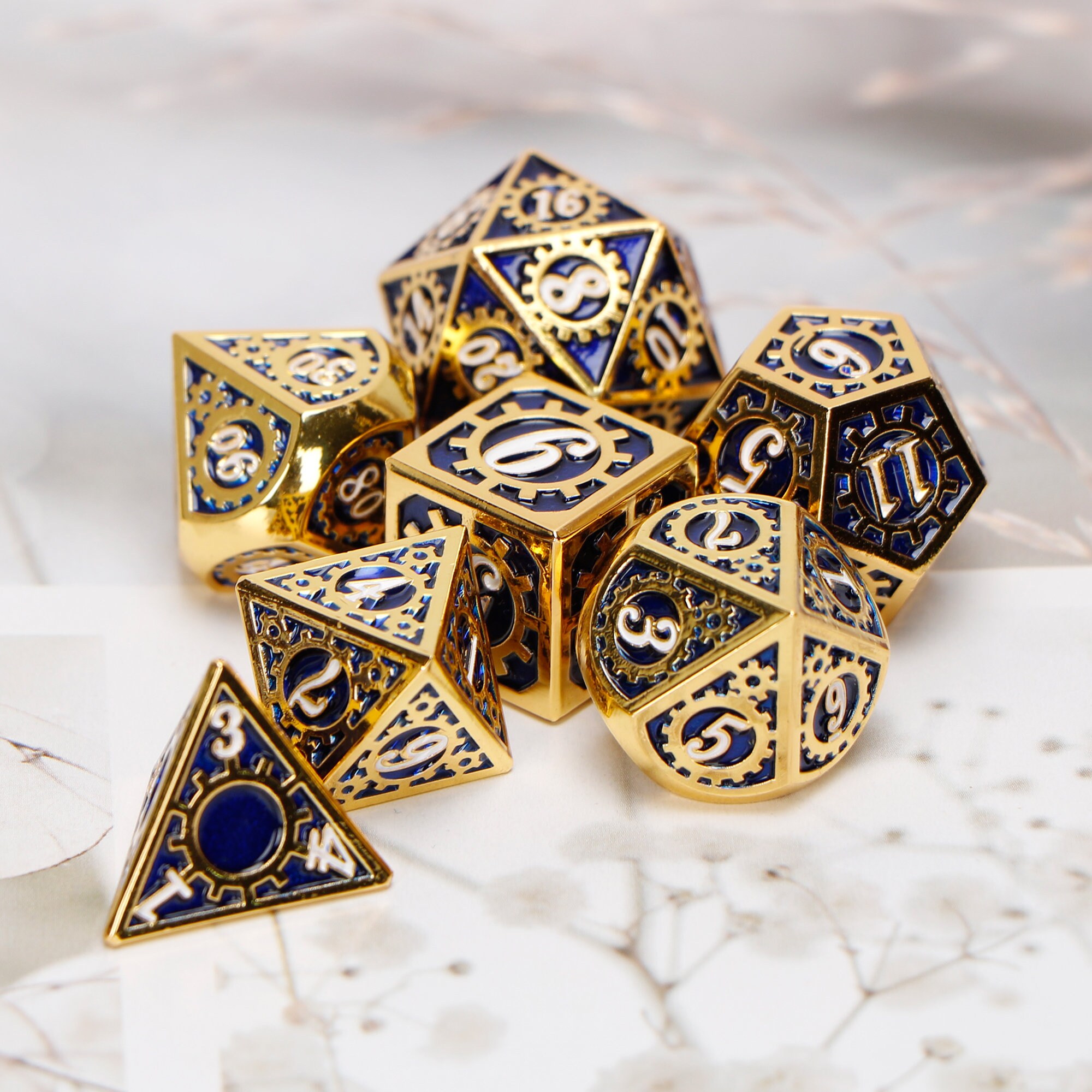 Dnd dice / blue metal dice / polyhedral dice / tabletop dice / Etsy