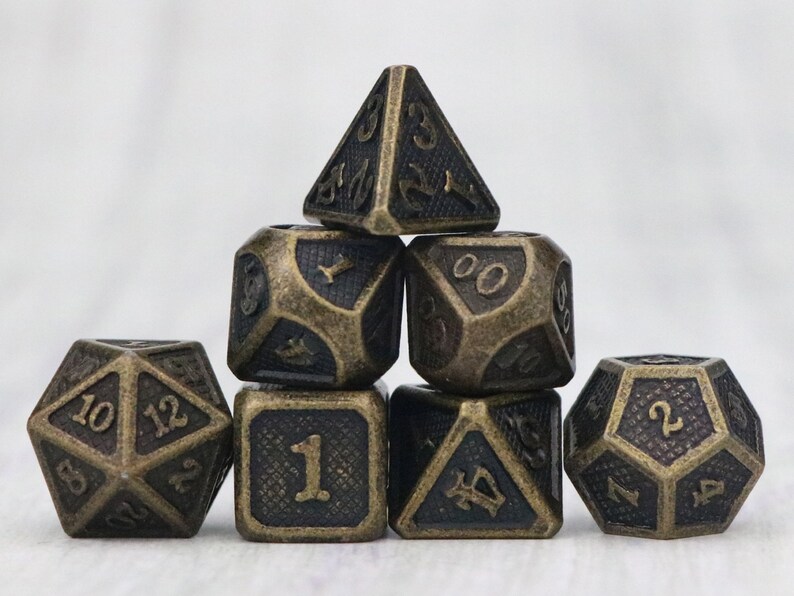 Metal Dice Set D&D Dice 7 Die Metal Polyhedral Dice Set Gold Etsy