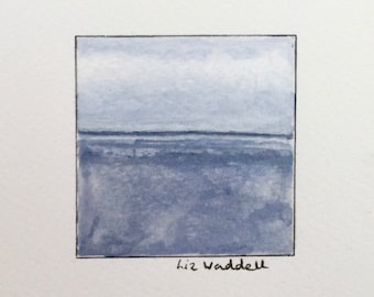 Hand Painted Miniature Seascape, Dark Grey Sea, Ocean View Any Occasion Card by Liz Waddell