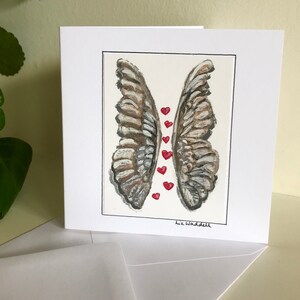 Valentines Engelflügel und Liebesherzen, eine handgemalte Original Grußkarte von Liz Waddell Künstlerin