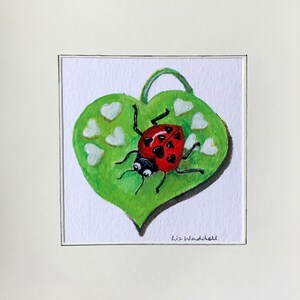 Tarjeta para novio o novia, este Love Bug es una obra de arte original hecha a mano, tarjeta de cualquier ocasión, pintada a mano por Liz Waddell