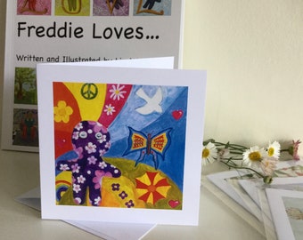 Flower Power Freddie, birthday card, for a hippy chick, Greetings Card, Freddie Loves...