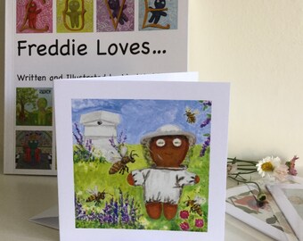 Apiarist Freddie, Greetings Card, valentines for a bee keeper, Freddie Loves...