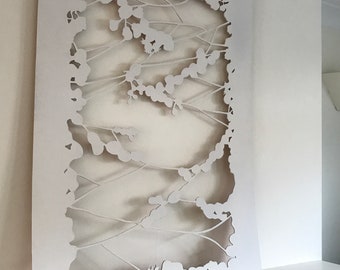 Hazel bough laser cut, ethereal white, shabby chic, wall hanging, large original art piece