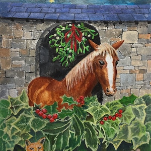 Belle carte de Noël de cheval de la peinture originale du propre cheval de guerre de Songster Loughborough par Liz Waddell