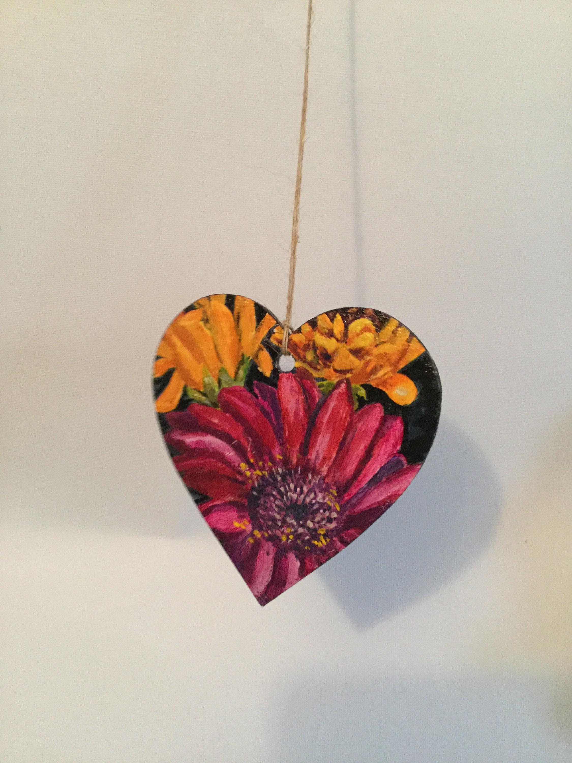 Original hand painted wooden heart unique hanging ornament | Etsy