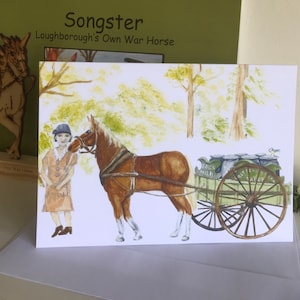 Pferdegezogen E-Milch Cart, Songster nimmt die Milch, Grußkarte, Songster Loughborough s Own War Horse.
