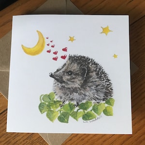 Igel Karte, Igel Liebhaber Karte, Liebe dich zur Mond Karte, von original Gemälde von Liz Waddell, Igel valentines, Igel Liebe