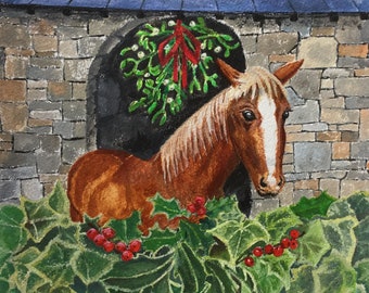 Pack of 6 Christmas cards, print of a painting of Songster Loughborough’s Own War Horse in farmyard with wild animal friends by Liz Waddell