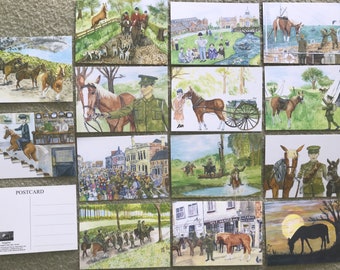 Illustrated Postcards from the book Songster Loughborough's Own War Horse, written by Alison Mott and illustrated by Liz Waddell