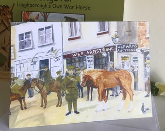 Bert Meets Songster, Greetings Card, Songster Loughborough's Own War Horse, Loughborough market place