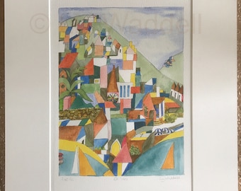 St. Ives print, limited edition from an original watercolour painting by Liz Waddell. St Ives Cornwall
