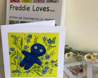 Forget-me-not Freddie, birthday card, thinking of you, Greetings Card, Freddie Loves...