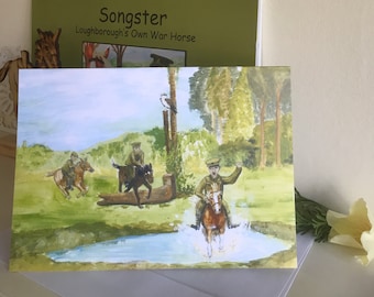 Horse race, Bert and Songster win the cross country race, Greetings Card, Songster Loughborough's Own War Horse