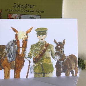 Cavalo e mula, cartão de felicitações, cavalo de guerra do próprio cantor Loughborough