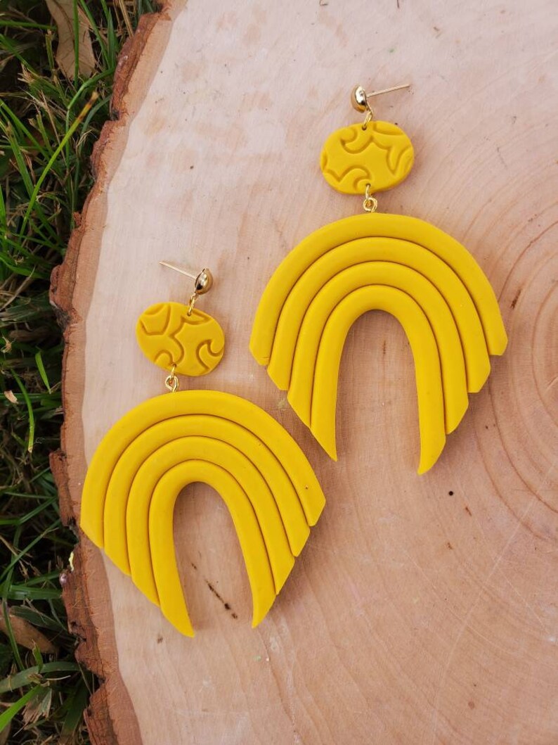 Polymer Clay Earrings Tabs Rainbows Rainbow Earrings Etsy