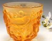 A Lalique Avallon In Pale Amber and Frosted Glass Vase