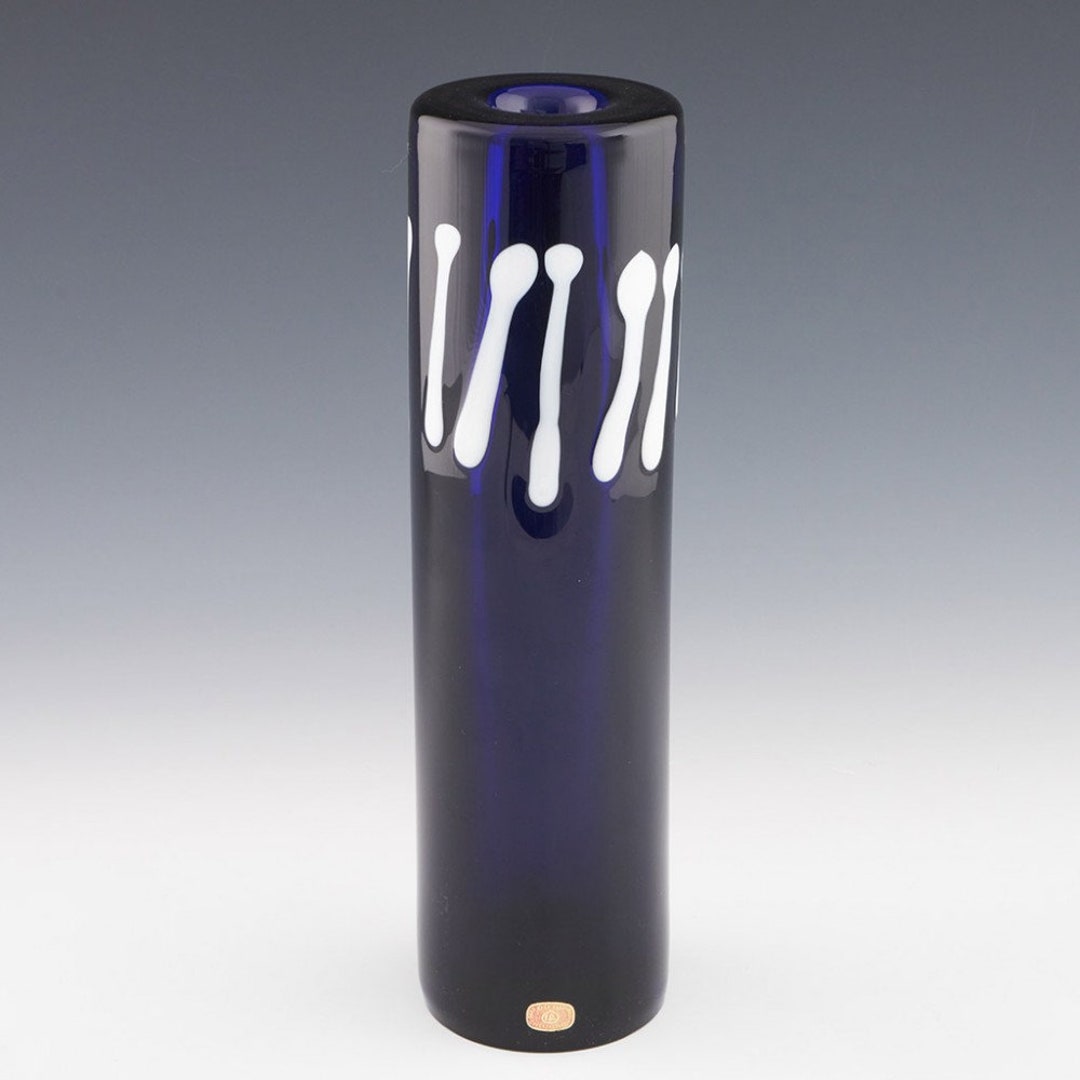 Czech Skrdlovice Blue Cylinder Vase Designed by Jaroslav Etsy