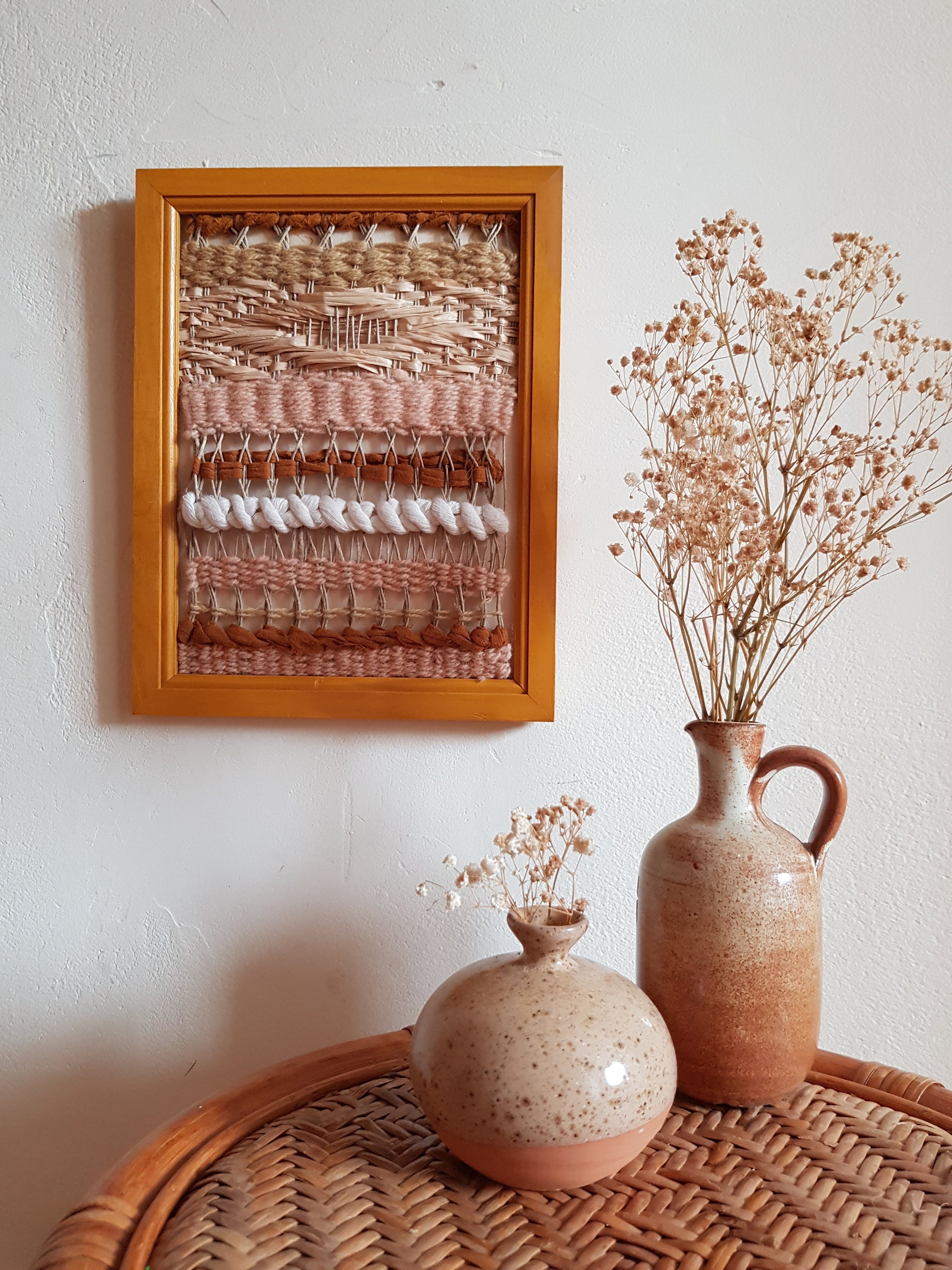 Tissage Bohème Encadré, Tissage en Laine, Raphia, Jute et Coton