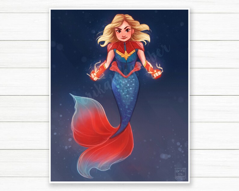 PRINT: Captain Marvel Mermaid Mermay 2019 erikathegoober | Etsy