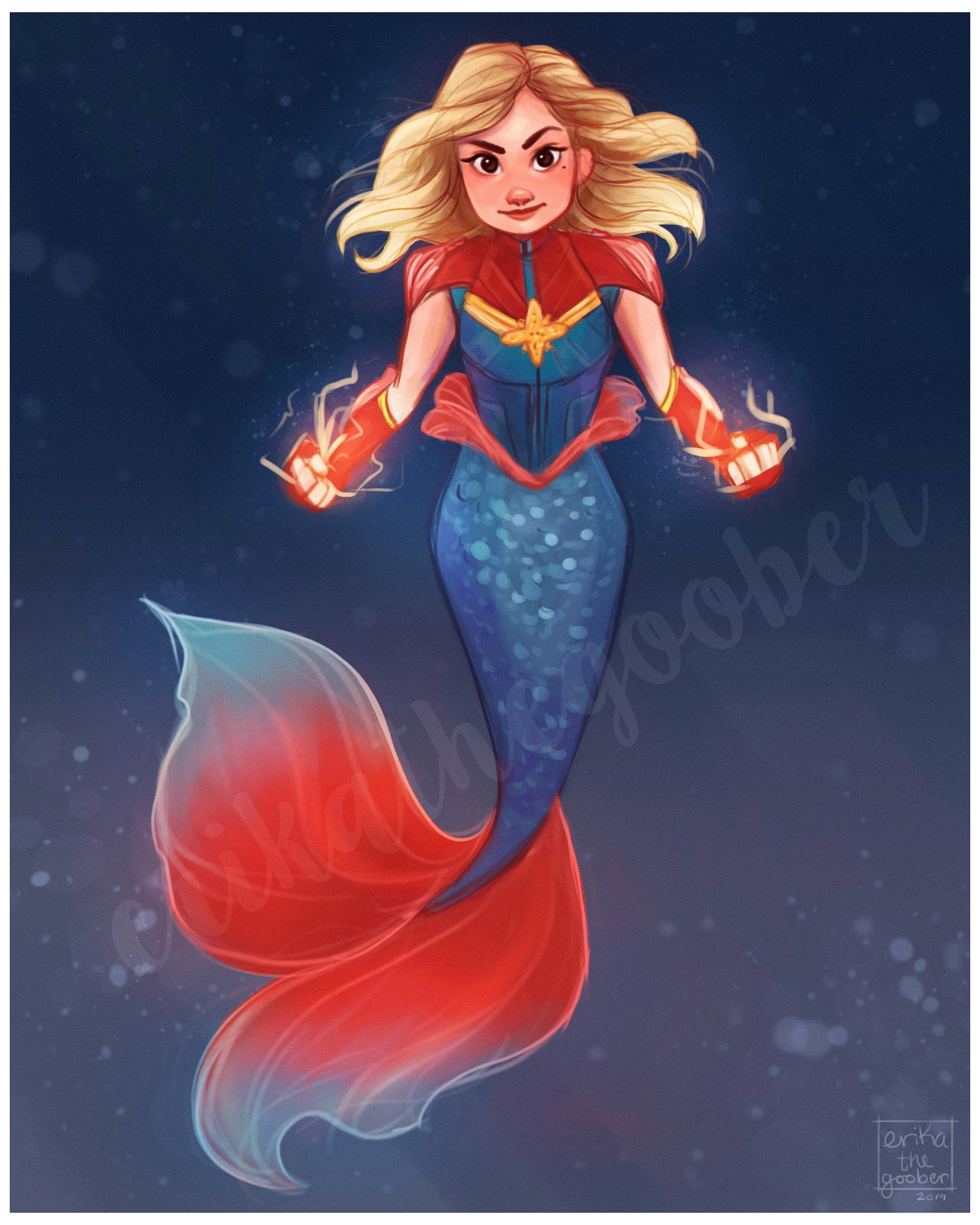 PRINT: Captain Marvel Mermaid Mermay 2019 erikathegoober | Etsy