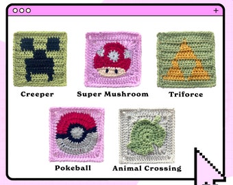 Game Inspired Crochet Granny Squares (set of 1, 5 or 10), 11cm x 11cm