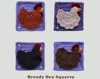 Premade Broody Hen Granny Squares - set of 1, 4 or 8, 11cm x 11cm