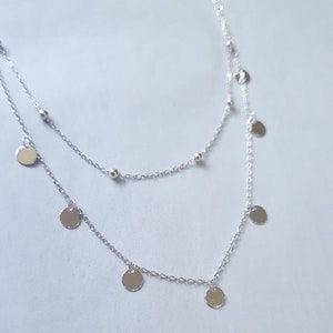 Mehrsträngige, mehrreihige, geschichtete, scheibenförmige Halskette aus Sterlingsilber mit kurzer Halskette Bild 5