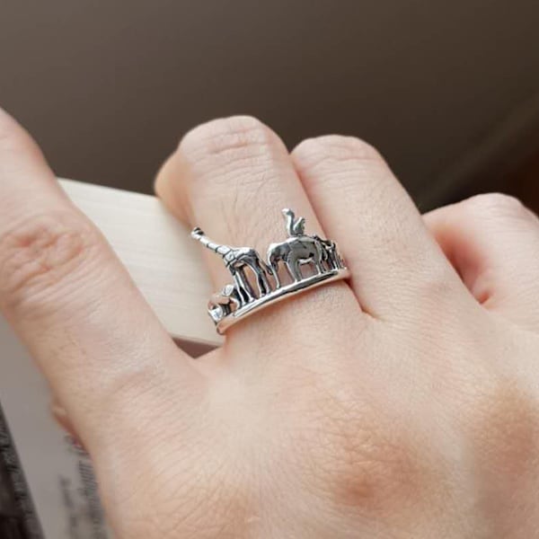 Bague en argent sterling avec arche de Noé et zoo animalier Bague éléphant, girafe, écureuil ours polaire