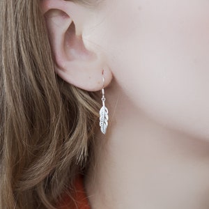 Sterling Silver Small Feather Dangle Drop Earrings freedom Bird Everyday Boho Earrings