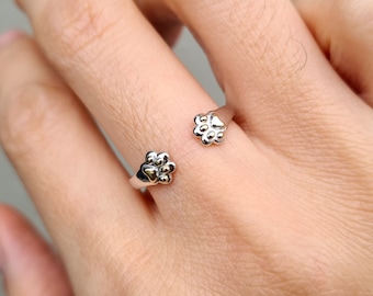 925 Sterling Silver gold plated animal Paw pawprint adjustable open ring band animal lover cat pawprint