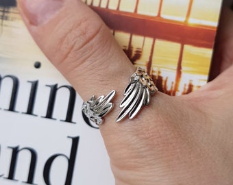 925 Sterling Silver Guardian Angel Wing Ring hug support Protection Wrap up Feather wing studs earrings