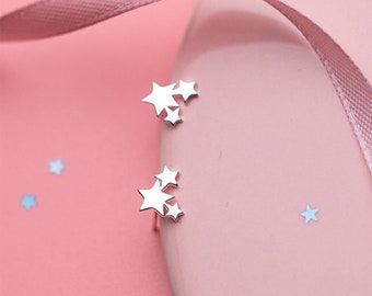 925 Sterling silver star Stars studs earrings midnight stars triple stars