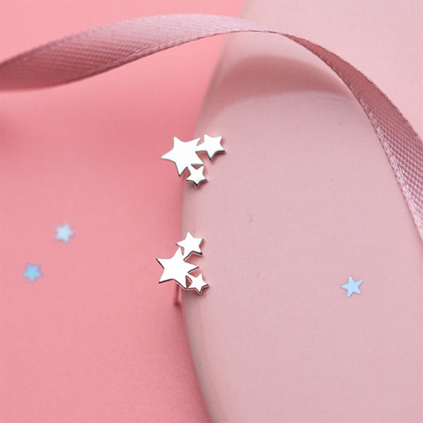 925 Sterling silver star Stars studs earrings midnight stars triple stars