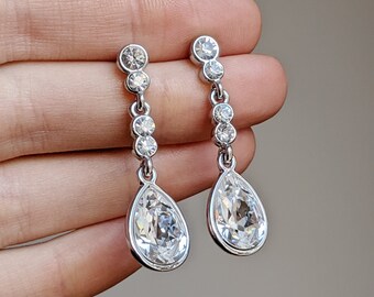 Dazzling Long Crystal Modern Wedding Bridal Teardrop Drop Earrings Evening events Large Drop Earrings