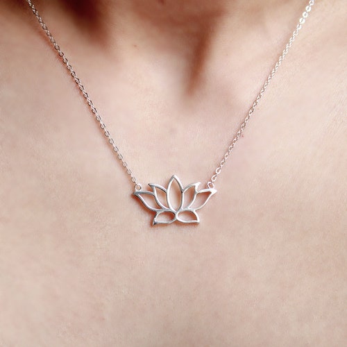Lotus Flower Necklace Silver Lotus Flower Necklace Lotus Etsy UK