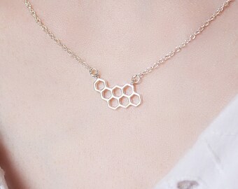 Silver or Gold Plated Geometric Honeycomb Necklace