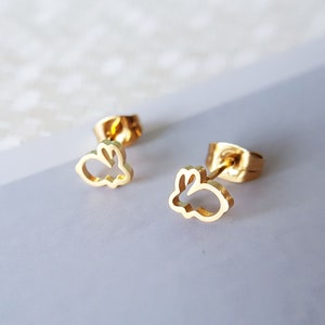 Easter Rabbit Bunny Silver or Gold plated Mini Stud Earrings 8mm Easter Jewellery Gift Bunny