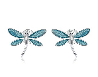 Unique Women Earring,Dragonfly Silver Earrings with Shaky Chain,Zircon Shiny Earring,Raw Diomand Earring,Modern Art Earrings,Gift For Her