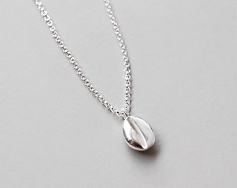 925 Sterling Silver Coffee Bean Necklace Coffee Lover Jewellery Silver Nugget Barista Necklace