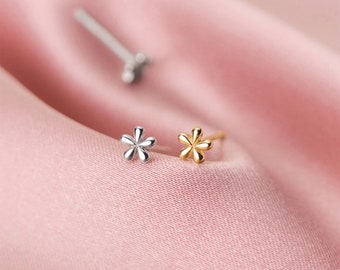 Tiny Mini Small 18k Sterling Silver Flower Studs Earrings Sleep in Diamante Crystal Clover stacking Star Second Piercing