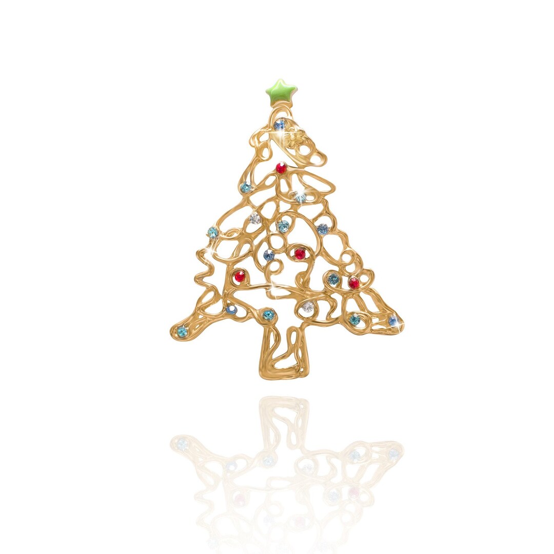 Gold Plated Christmas Tree With Baubles Brooch Etsy